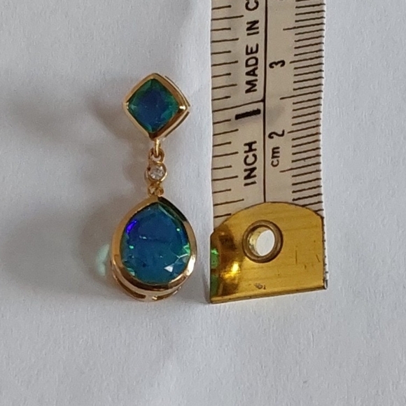 BRAZILLIAN PEACOCK QUART DROP EARRINGS - Picture 3 of 5
